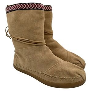 TOMS Tan Suede Faux-fur lined Ankle Boots Cabincore Cozy Boho Women's 8.5